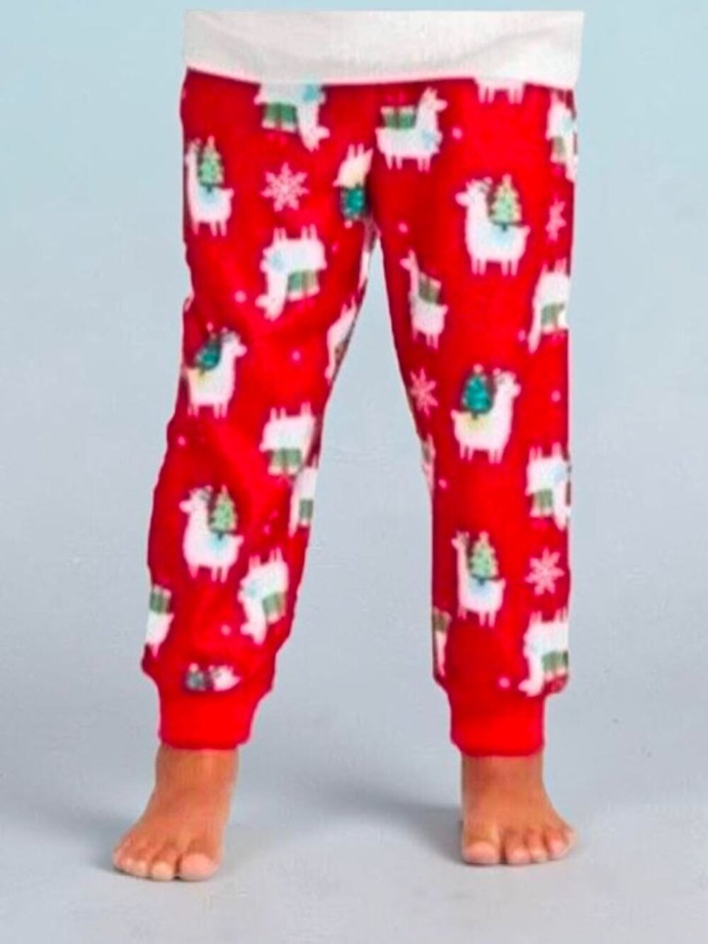Kids Red Christmas Pajama Pants With Llama & Snowflake Print Soft Fleece Size 6